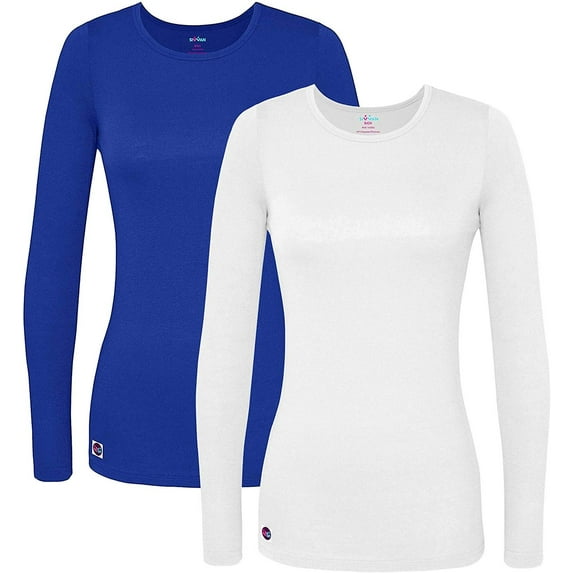 Sivvan 2 Pack Womens Comfort Long Sleeve Multi Color T-Shirt/Underscrub Tee - S85002M - RL/WT - XS Royal Blue/White