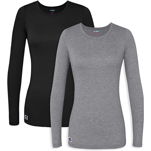 Sivvan 2 Pack Womens Comfort Long Sleeve T-Shirt/Underscrub Tee - S85002M - BK/DG - 2X