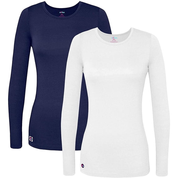 Sivvan 2 Pack Womens Comfort Long Sleeve T-Shirt/Underscrub Tee - S85002M - NY/WT - 3X Navy/White