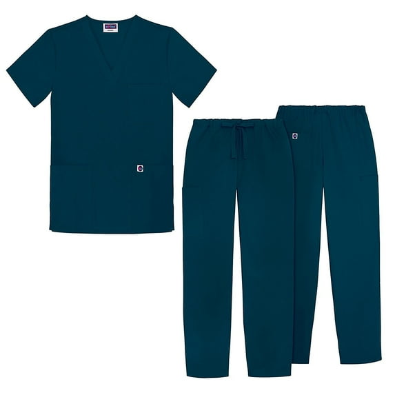 Sivvan Unisex Classic Scrub Set V-neck Top / Drawstring Pants Available in 12 Solid Colors
