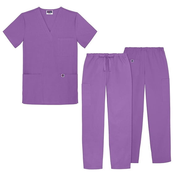 Sivvan Unisex Classic Scrub Set V-neck Top / Drawstring Pants Available in 12 Solid Colors