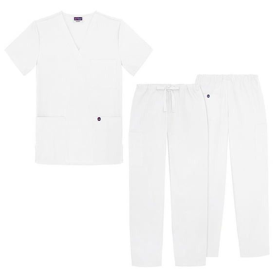 Sivvan Unisex Classic Scrub Set V-neck Top / Drawstring Pants Available in 12 Solid Colors
