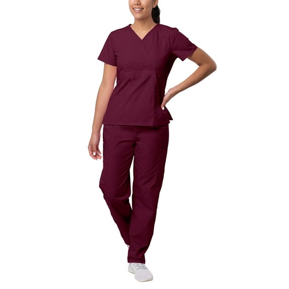 Sivvan Women's Scrub Set - Multi Pocket Cargo Pants & Stylish Mock Wrap Top (Available in 15 Colors)