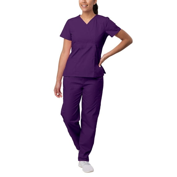 Sivvan Women's Scrub Set - Multi Pocket Cargo Pants & Stylish Mock Wrap Top (Available in 15 Colors)