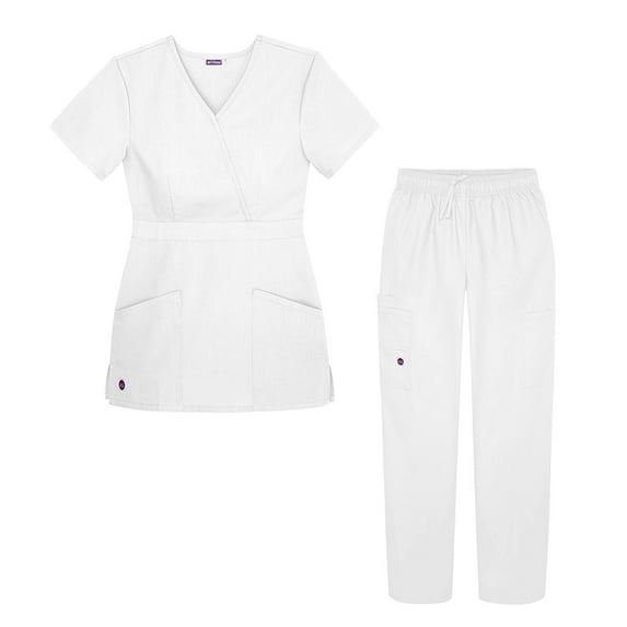 Sivvan Women's Scrub Set - Multi Pocket Cargo Pants & Stylish Mock Wrap Top