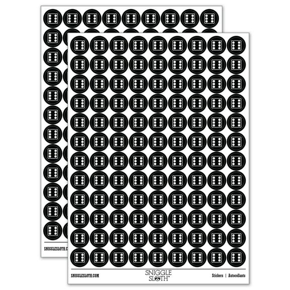 Six 6 Dice Die 200+ Round Stickers - Black - Gloss Finish - 0.50" Size