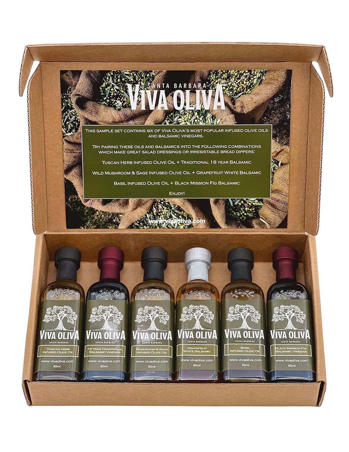 Six 60ml (2oz) Variety Gift Set Premium Flavored Extra Virgin Olive