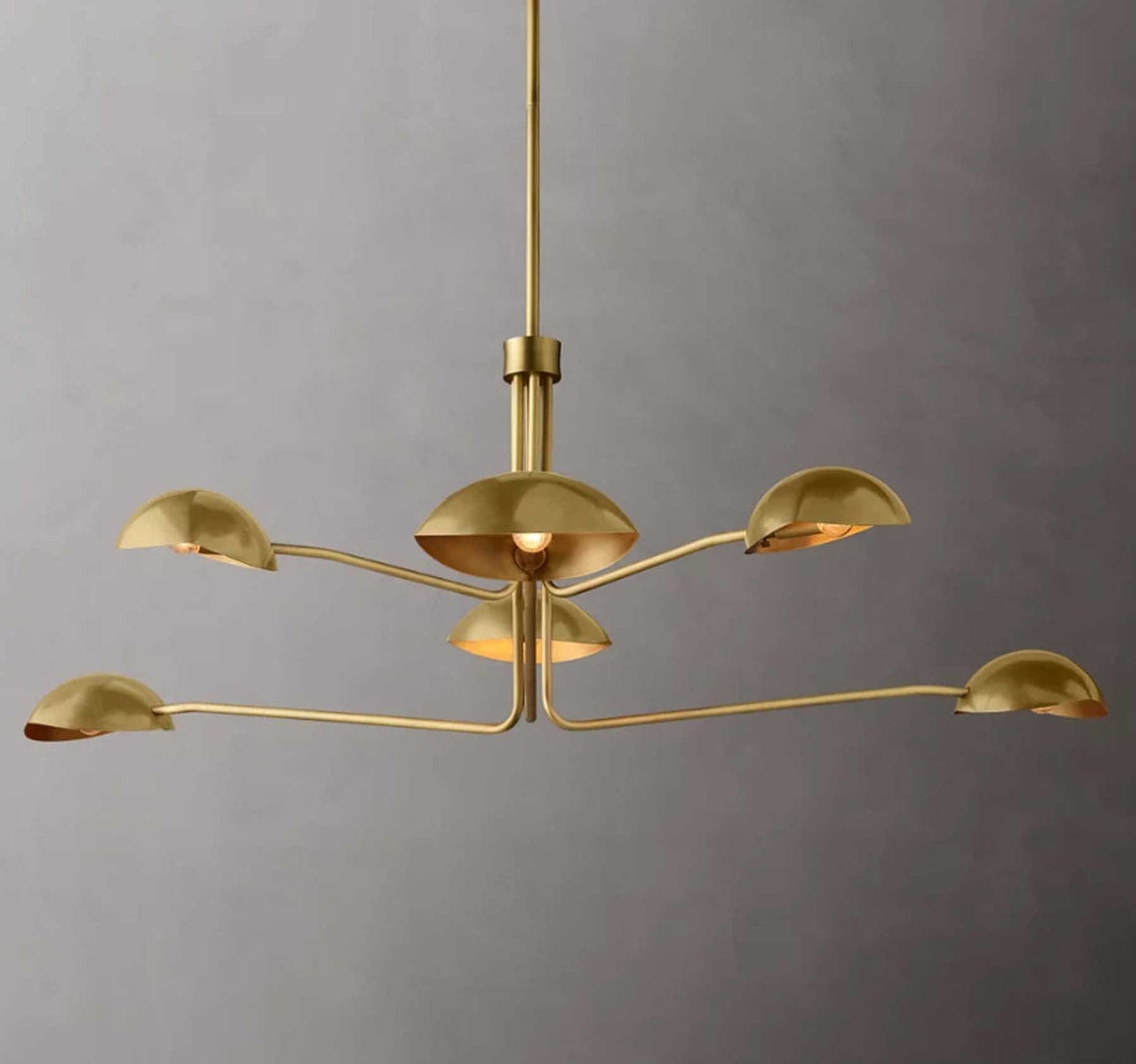 Six-Arm Brass Sputnik Chandelier Light Fixture Mid Century Brass Chandelier