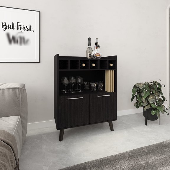 Six Bottle Cubbies Bar Cabinet with Modern Design | For Living Room, Keeps Collection Within Reach