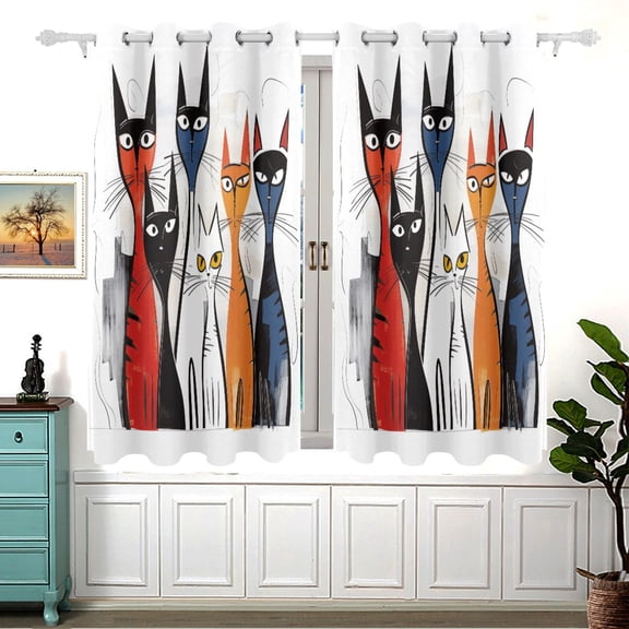 Six Cats Black Out Curtains Aesthetic for Bedroom Living Room Sliding Glass Doors Kitchen Windows 2 panels set