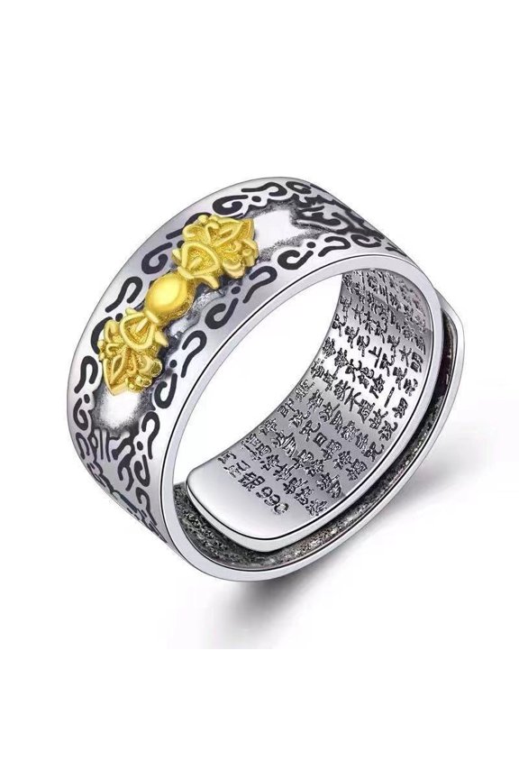 Six Character Fortune Ring For Men Thai Silver Copper Inlay Adjustable Unisex Jewelry Everyday Style Fashion Accessory