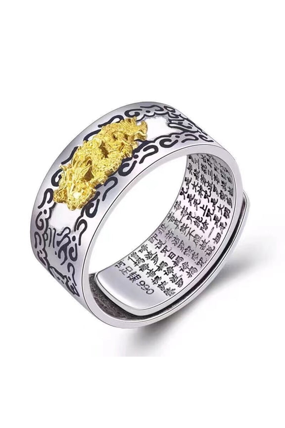 Six Character Fortune Ring For Men Thai Silver Copper Inlay Adjustable Unisex Jewelry Everyday Style Fashion Accessory