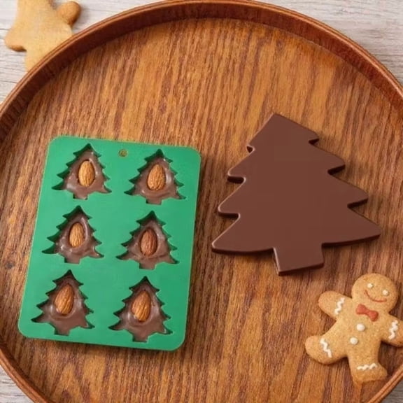 Six-Compartment Christmas Tree Baking Mold - Food-Grade Silicone Non-Stick Pan for Holiday Treats, Oven Safe & Easy Clean