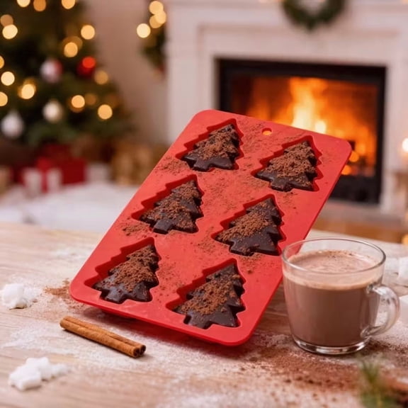 Six-Compartment Christmas Tree Baking Mold - Food-Grade Silicone Non-Stick Pan for Holiday Treats