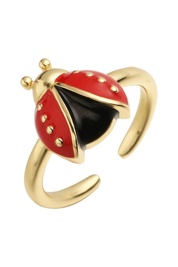 Six Dot Ladybirds Jewelry Adjustable Rings Size Vibrant Hand Painted Enameled Decoration Lightweight Copper Fashion Ring