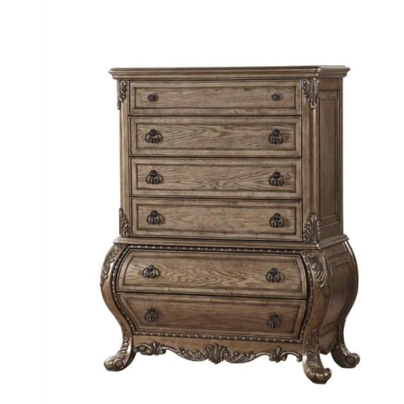 Six Drawer Chest With Antique Handles & Scrolled Legs, Vintage Oak Finish