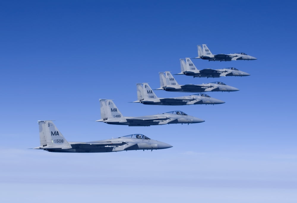 Six F-15 Eagles fly in formation Canvas Art - HIGH-G ProductionsStocktrek Images (18 x 12)