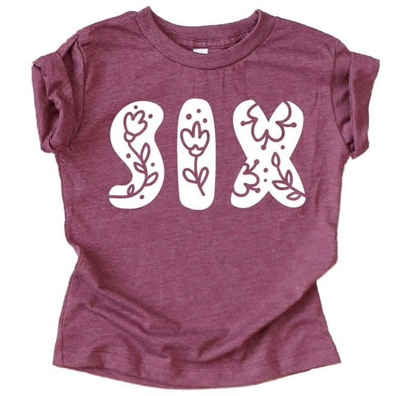 Six Floral Numbers Ages 1-7 Girl's 6th Birthday Shirt Vintage Burgundy Shirt Youth Large