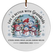 Six Grandkids Polar Bear Christmas Ornament 2025 - Make Life More Grand Gift for Family, Customized Text Names, Xmas, Circle Christmas Ornament, Ceramic Christmas Ornament