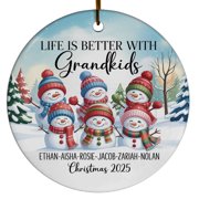 Six Grandkids Polar Bear Christmas Ornament 2025 - Make Life More Grand Gift for Family, Customized Text Names, Xmas, Circle Christmas Ornament, Keepsake Christmas Ornament