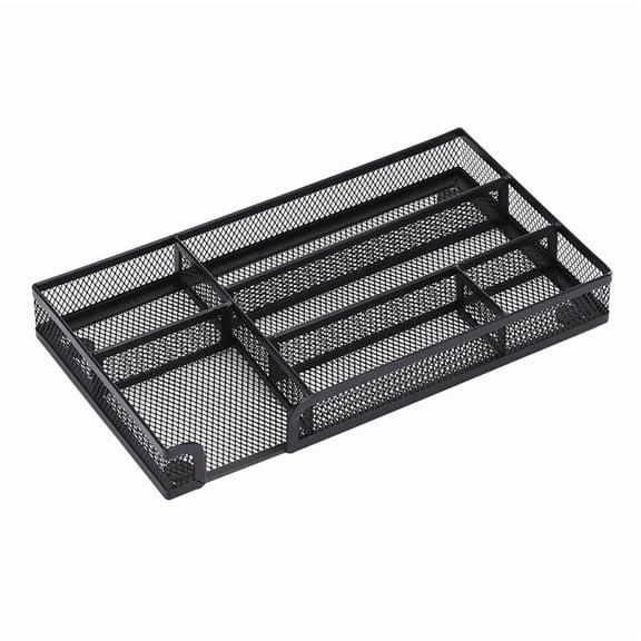 Six Grid Metal Mesh Organizer Tray in Black for Efficient Desktop Storage
