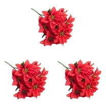 Six-Head Christmas Simulation Bouquet Props Red, Bushes for Christmas Decor Fabric Artificial Flower Plant Bouquet for Xmas Tree Holiday Wedding Home Decor