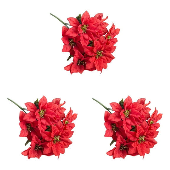 Six-Head Christmas Simulation Bouquet Props Red, Bushes for Christmas Decor Fabric Artificial Flower Plant Bouquet for Xmas Tree Holiday Wedding Home Decor