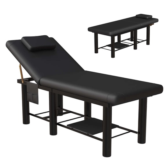 6 Leg Stationary Massage Table Spa Table with 30°Adjustable Backrest, 600Lbs Capacity, Heavy Duty PU Leather, Full Body Bed for Beauty Hairdressing Tattoo Therapy Treatment
