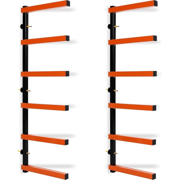 Six-Level Wall-Mounted Lumber Storage Rack, 600 lb Capacity, Steel with Powder Coating