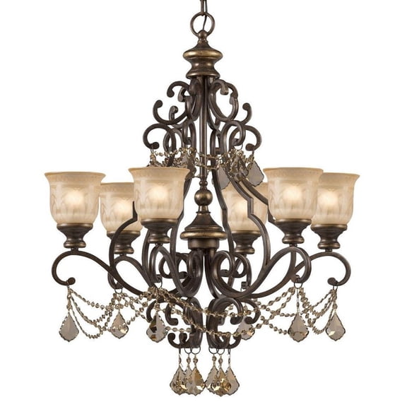 Six Light Chandelier-Golden Teak Crystal Color-Hand Cut Crystal Type-Bronze Umber Finish Bailey Street Home 49-Bel-1628155