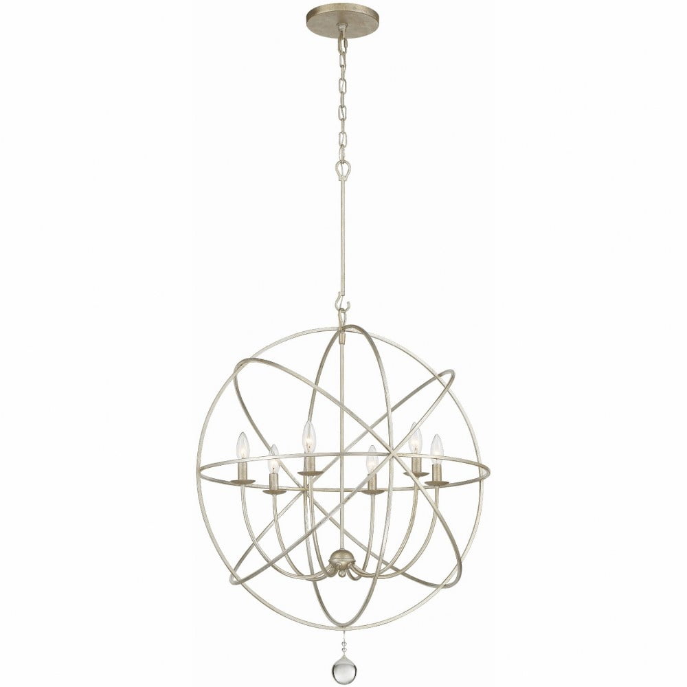 Olde Silver 6-Light Sphere Chandelier with Clear Glass Drops
