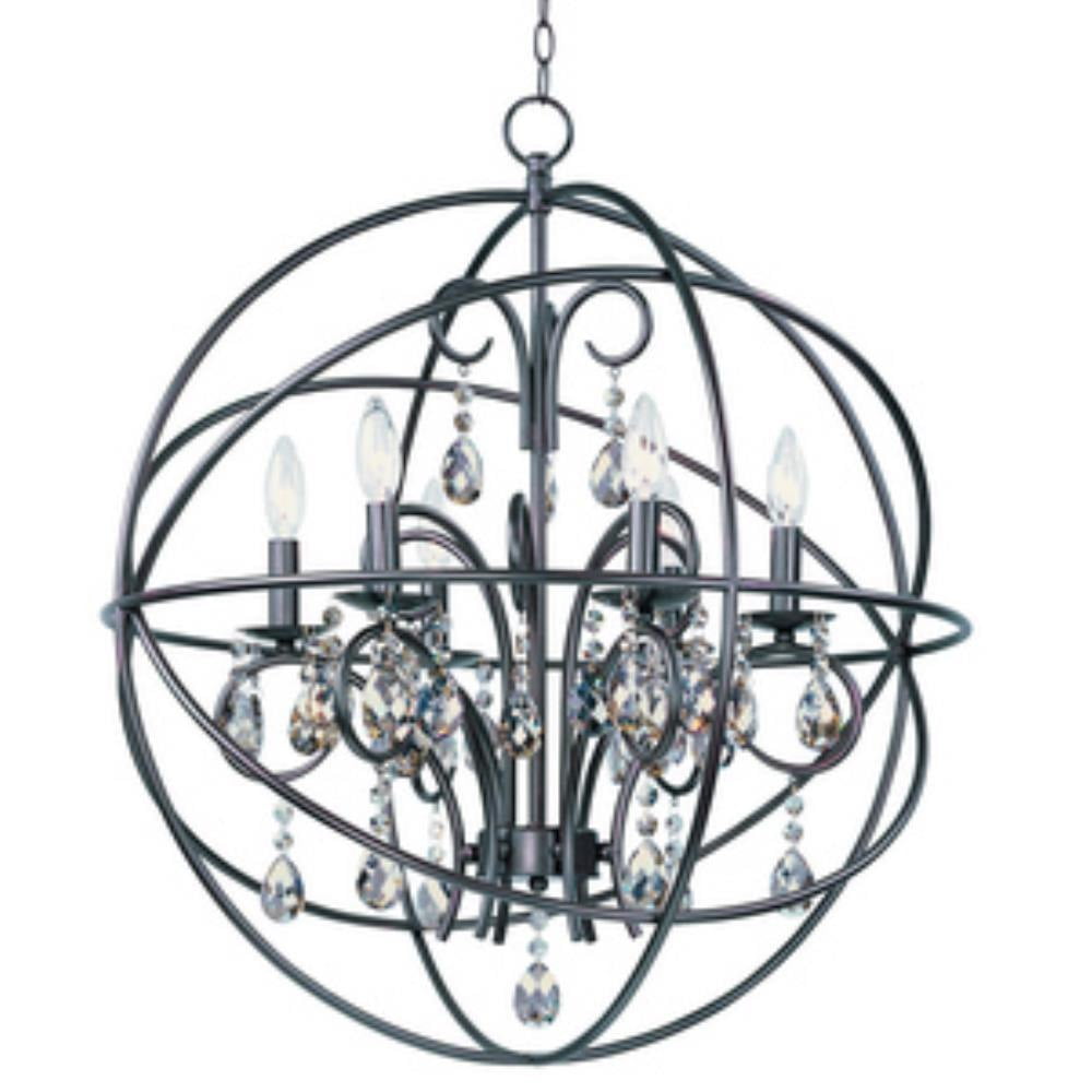 Orbit Bronze Cage 6-Light Chandelier with Crystal Accents