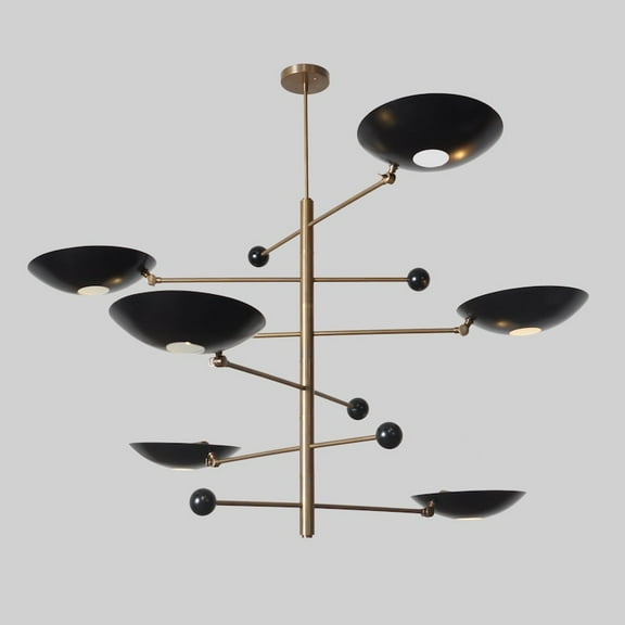 Six Light Disk Shade Pendant Mid Century Modern Raw Brass Sputnik chandelier light Fixture