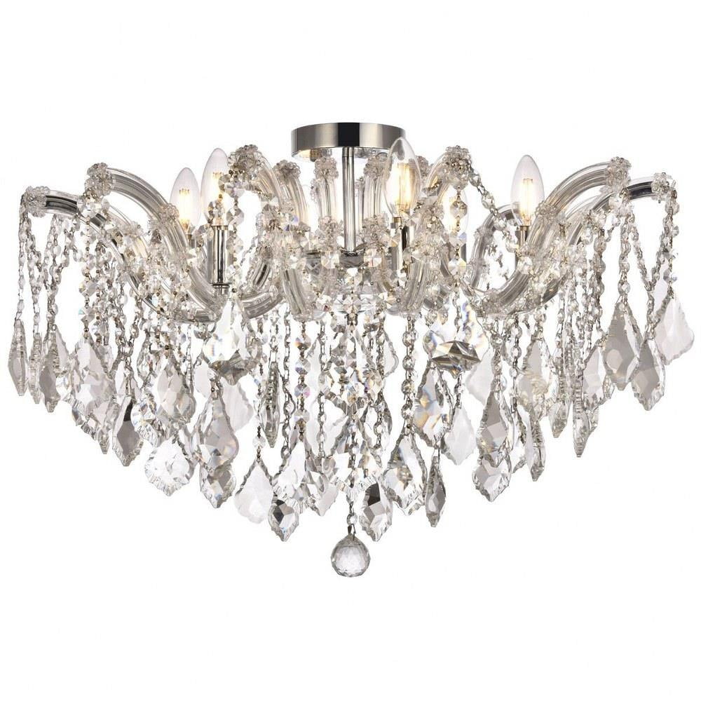 Chrome and Clear Crystal 6-Light Flush Mount Chandelier