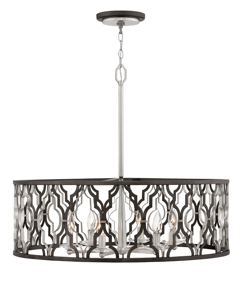 Glacial Gold Crystal Drum Pendant with LED Candelabra Lights