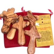 Six Olive Wood Crosses with Velvet Pouches