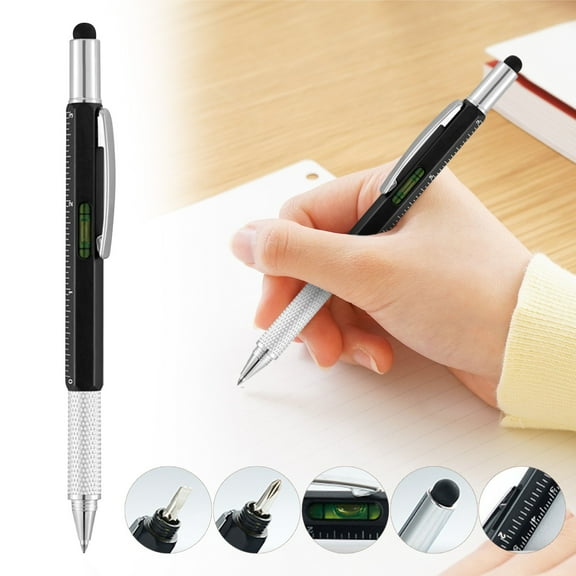 Six In One Multifunctional Tool Pen, Black 1 Stocking Stuffers For Men Dad Multitool Pen Tool Cool Gadget For Men Ideas For Him Teachers Ruler Screwdriver Ballpoint Pen 1ml