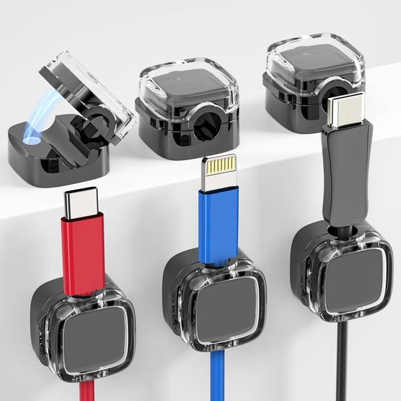 Six Pack Desk USB Magnetic Cable Clips, Flip-top Cord Organizer with Strong Adhesive Wire Organizer for Cable Management, Versatile Cord Holder for Nightstand, Office, Kitchen