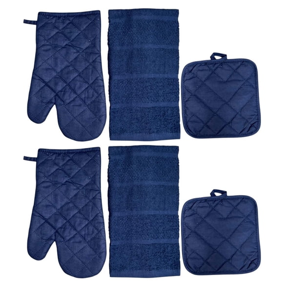 Six Pcs, Solid Quilted Heat-Resistant Kitchen Sets: 2 Kitchen Towels, 2 Oven Mitts, and 2 Potholders Ultra-Absorbent and Durable.