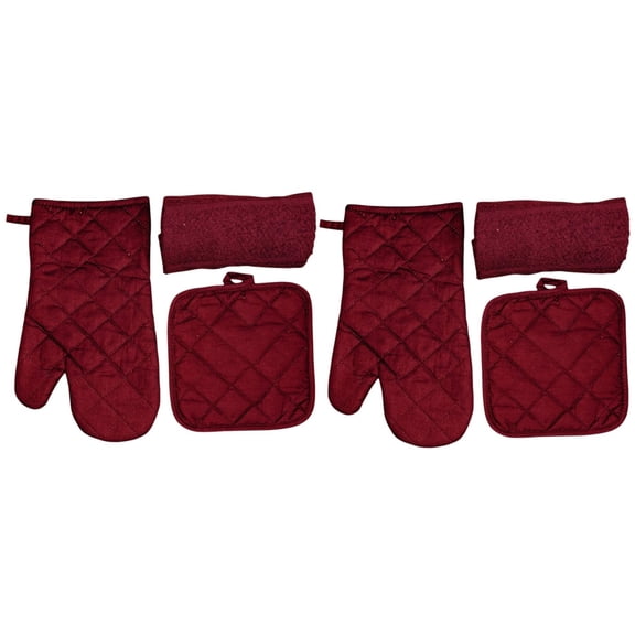 Six Pcs, Solid Quilted Heat-Resistant Kitchen Sets: 2 Kitchen Towels, 2 Oven Mitts, and 2 Potholders Ultra-Absorbent and Durable.