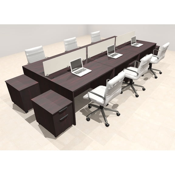 Six Person Modern Acrylic Divider Office Workstation Desk Set, #OT-SUS-FP48
