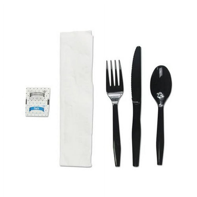 Six-Piece Cutlery Kit, Condiment/Fork/Knife/Napkin/Teaspoon, White, 250/Carton Six-Piece Cutlery Kit, Condiment/Fork/Knife/Napkin/Teaspoon, White, 250/Carton