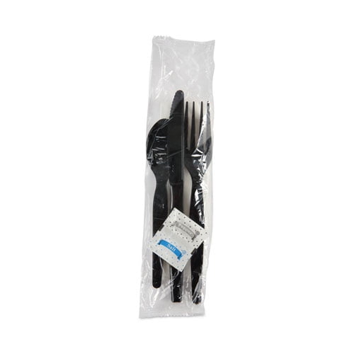 Six-Piece Cutlery Kit, Condiment/fork/knife/napkin/spoon, Heavyweight, Black, 250/carton | Bundle of 10 Cartons
