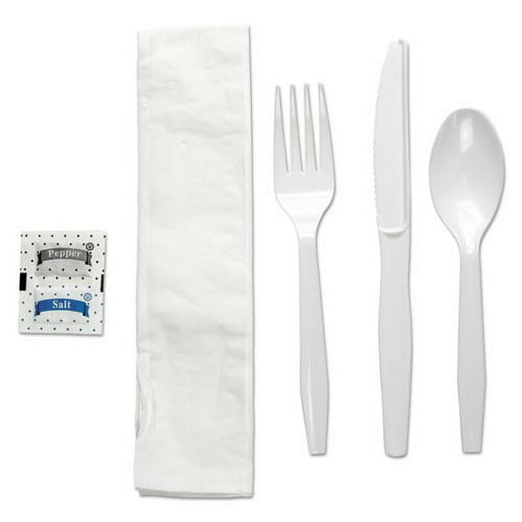 Six-Piece Cutlery Kit, Condiment/fork/knife/napkin/teaspoon, White, 250/carton | Bundle of 2 Cartons