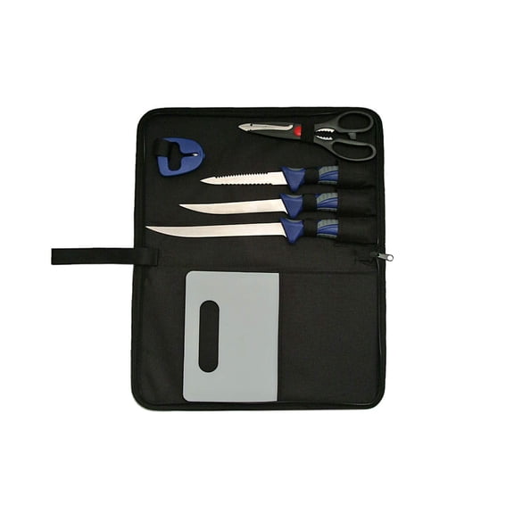 SZCO 6-Piece Fishing Fillet Knife Set Stainless Steel Kit with 8" and 6" Fillet Knives, Serrated , Sharpener, Scissors, and Cutting Board