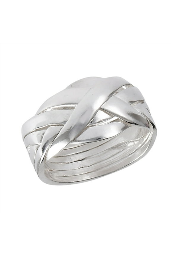 Six Piece Hard Puzzle Knot Weave Mesh Ring .925 Sterling Silver Band Jewelry Female Male Size 10