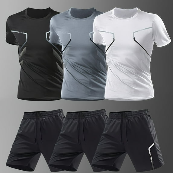 Six Piece Sports Suit Men's Running And Fitness Clothes Breathable Short Sleeved Ice Silky T-shirt Quick Drying Clothes Basketball Equipment Vest Summer Sports Gym Yoga Daily Wear Holiday Gifts