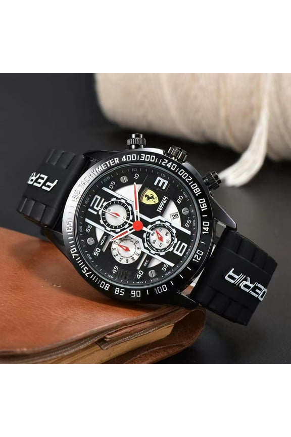 Six-Pin Full-Function Chronograph Rubber Band Men's Casual Running Seconds Chronograph Quartz Watch