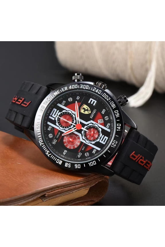 Six-Pin Full-Function Chronograph Rubber Band Men's Casual Running Seconds Chronograph Quartz Watch