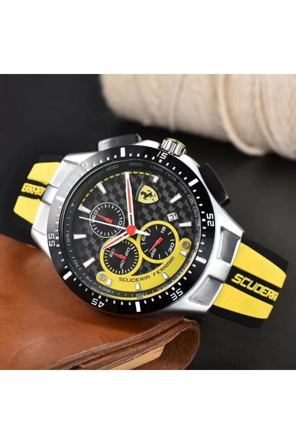 Six-Pin Full-Function Chronograph Rubber Band Men's Casual Running Seconds Chronograph Quartz Watch